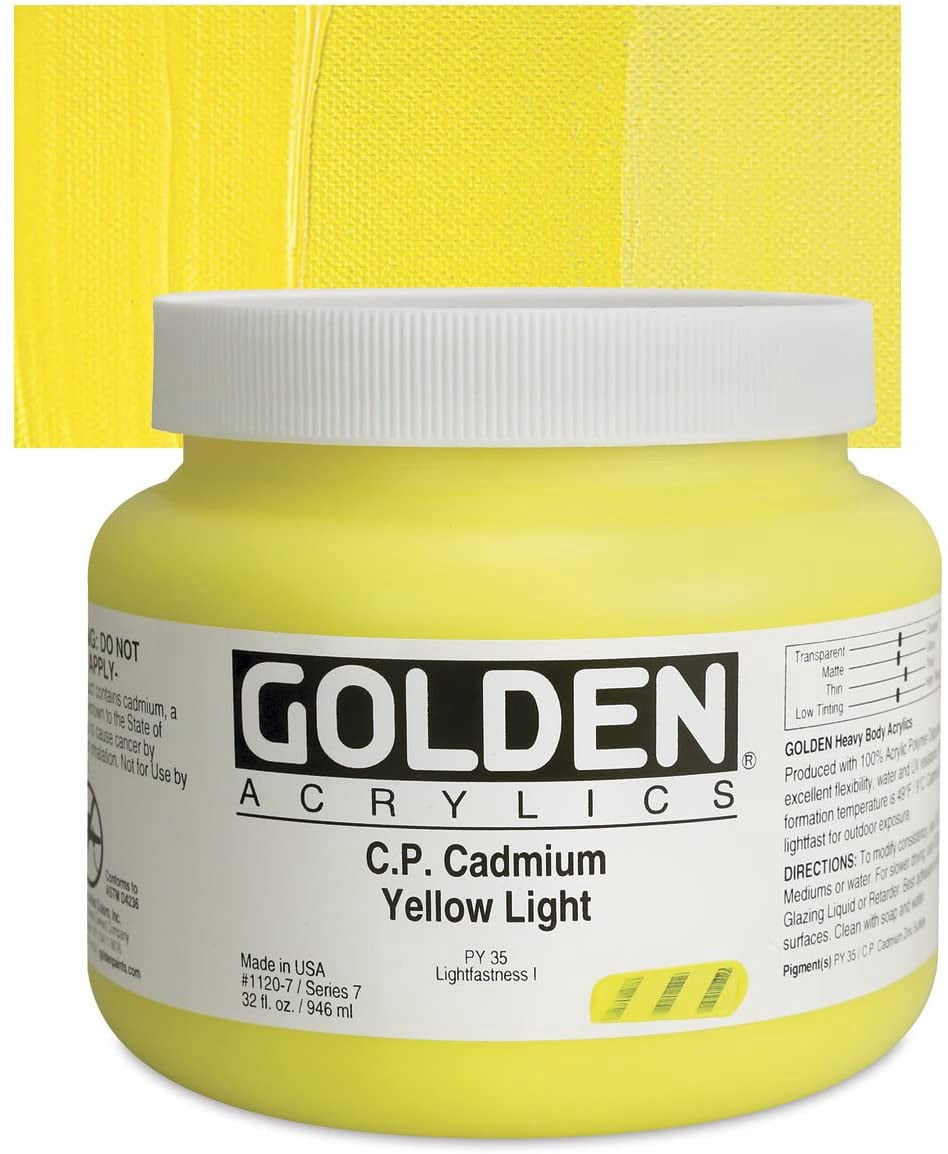Golden Heavy Body Artist Acrylics - Cadmium Yellow Light, 32 oz Jar