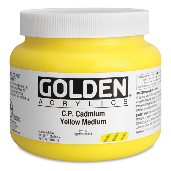 Golden Heavy Body Artist Acrylics - Cadmium Yellow Medium, 32 oz Jar