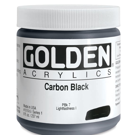 Golden Heavy Body Artist Acrylics - Carbon Black, 8 oz Jar