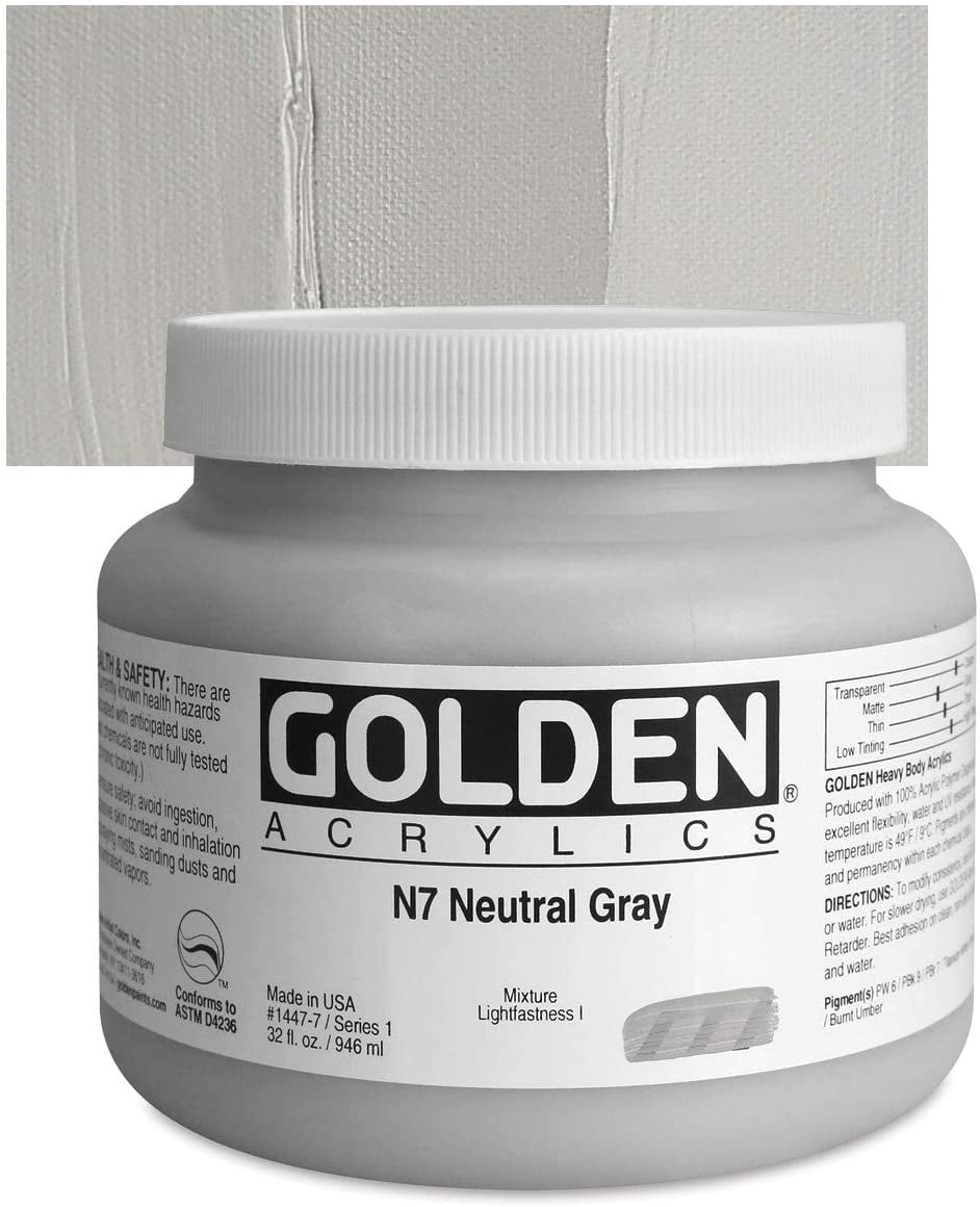 Golden Heavy Body Artist Acrylics - Neutral Gray N7, 32 oz Jar
