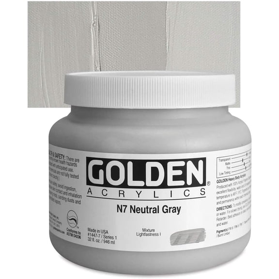 Golden Heavy Body Artist Acrylics - Neutral Gray N7, 32 oz Jar