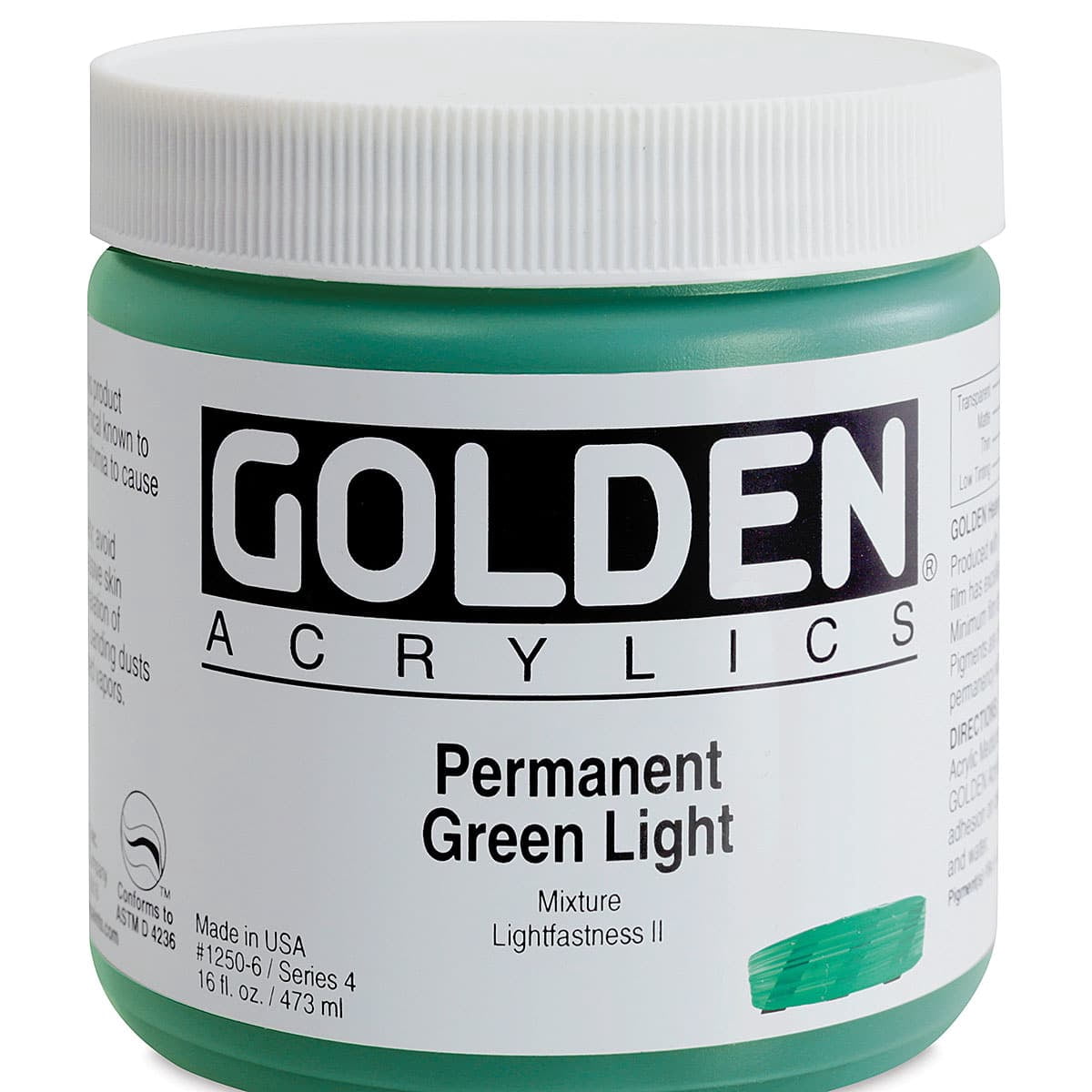 Golden Heavy Body Artist Acrylics - Permanent Green Light, 16 oz Jar