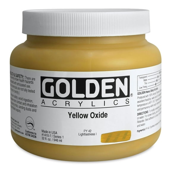 Golden Heavy Body Artist Acrylics - Yellow Oxide, 32 oz Jar