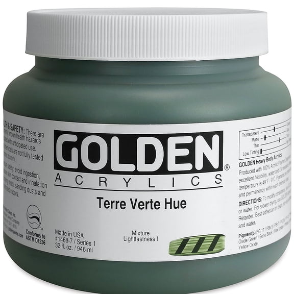 Golden Heavy Body Artist Acrylics - Terre Verte Historic Hue, 32 oz Jar