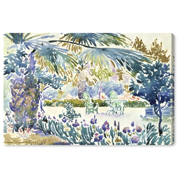 Golden Henri Edmond Cross-Garden At Saint Clair Landscape Canvas Wall Art by Art Remedy, Gallery Wrapped, 36"x24"