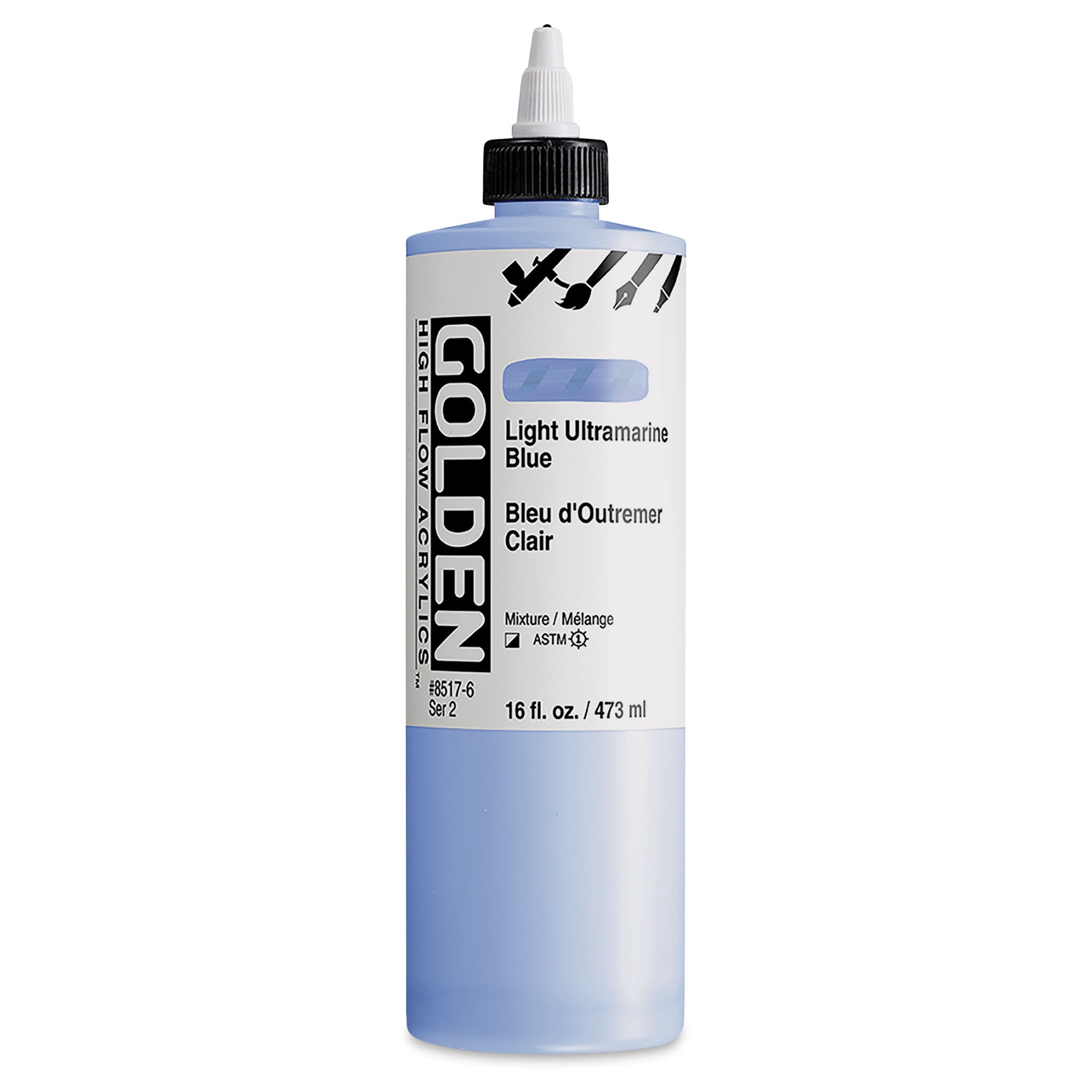 Golden High Flow Acrylics - Light Ultramarine Blue, 16 oz bottle