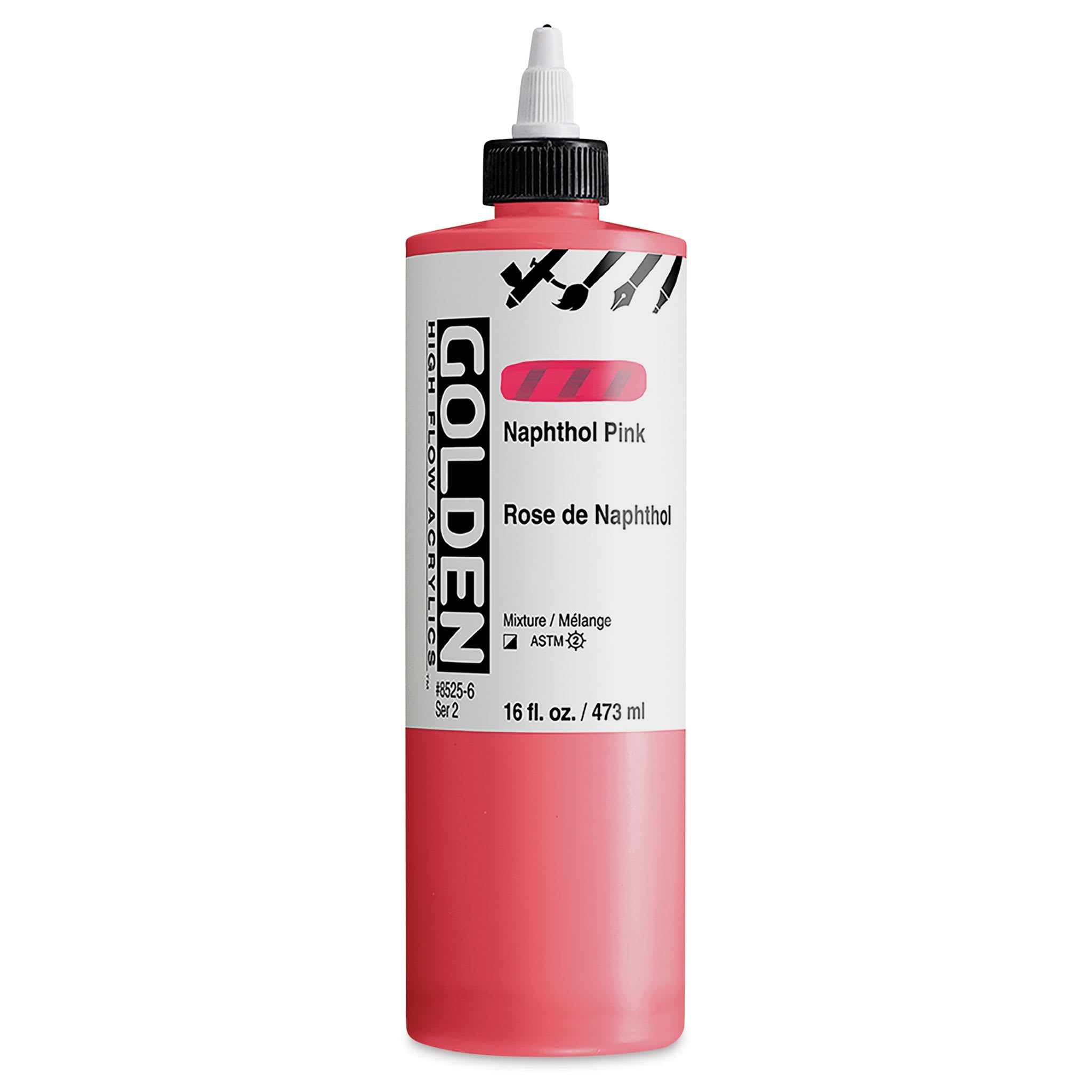 Golden High Flow Acrylics - Naphthol Pink, 16 oz bottle