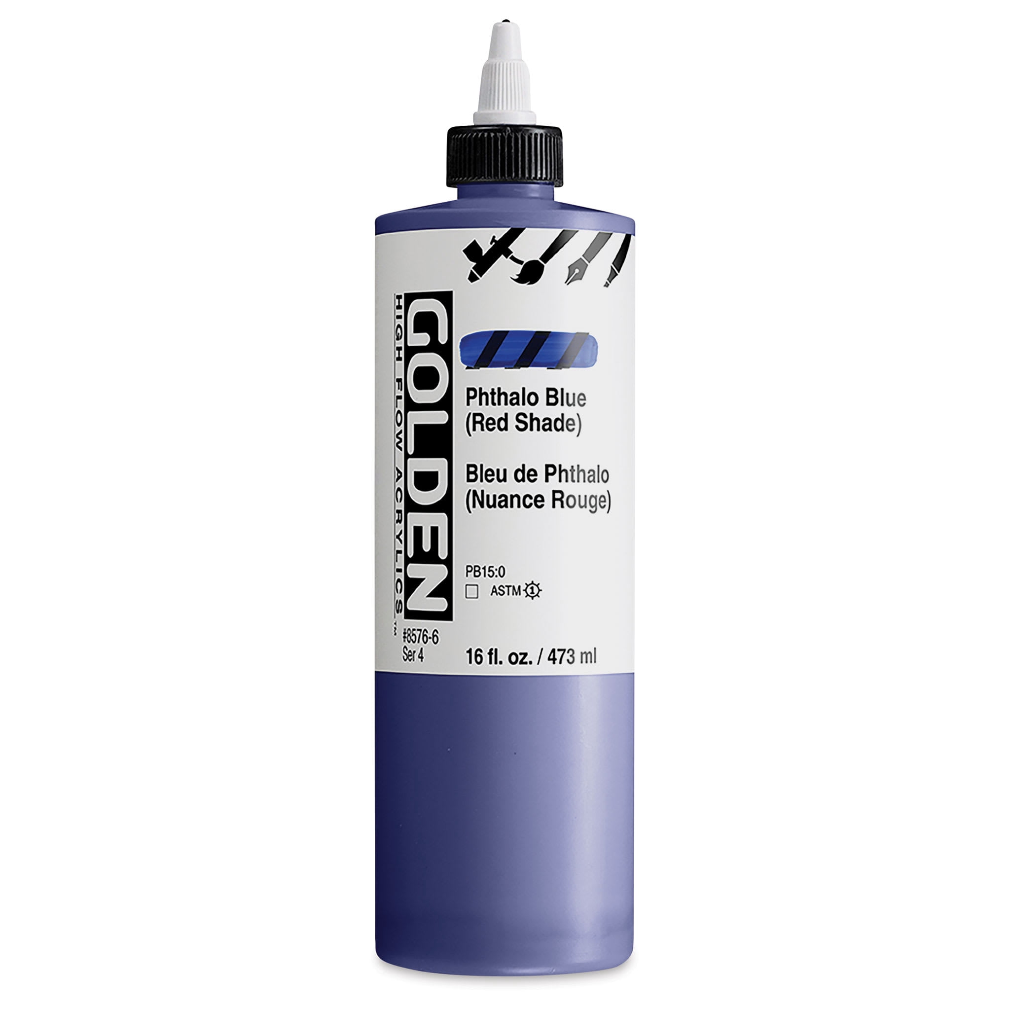 Golden High Flow Acrylics - Phthalo Blue (Red Shade), 16 oz bottle