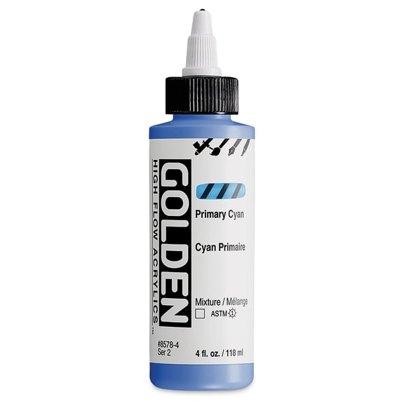 High Flow Acrylics by GOLDEN, Primary Cyan, 4 fl. oz. Bottle, Professional Acrylic Paint, Transparent