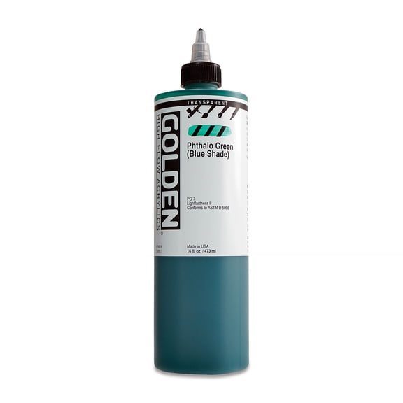 Golden High Flow Acrylics - Transparent Phthalo Green (Blue Shade), 16 oz bottle