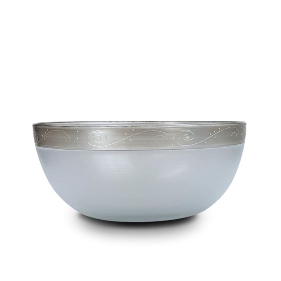 Golden Hill Studio 11" White and Silver Contemporary Hand Painted Glass Serving Bowl