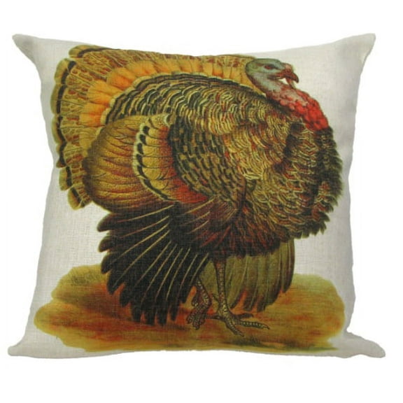Golden Hill Studio 18" White and Yellow Vintage Autumnal Turkey Throw Pillow