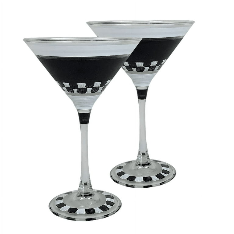 Golden Hill Studio 6.75 Black and White Checkered Chalk Martini Glass 