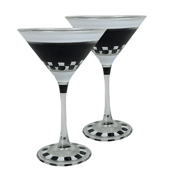 Golden Hill Studio 6.75" Black and White Checkered Chalk Martini Glass
