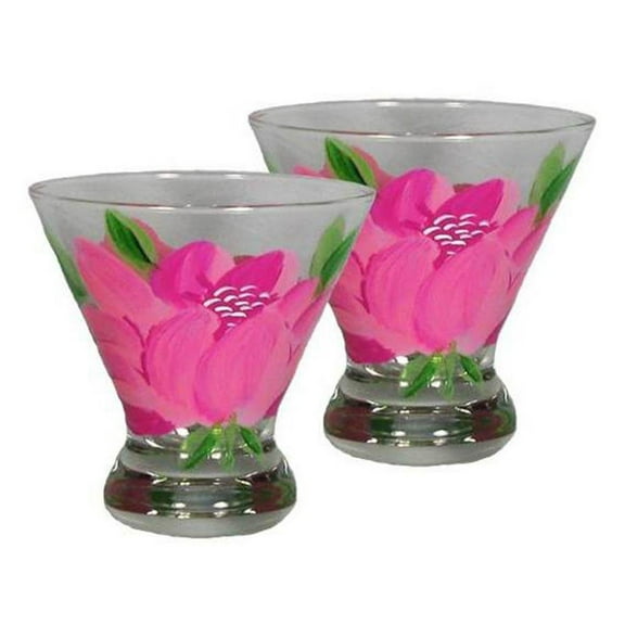 Golden Hill Studio Hand Painted Cosmopolitan Glasses Set of 2 - Polynesian Peony Collection - Hand Painted Glassware by USA Artists - Unique and Decorative Cosmos Glasses, Kitchen Table Dcor
