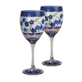 thumbnail image 1 of Golden Hill Studio Hand Painted Decorative Wine Glasses Set of 2 - Barcelona Blue Flower Collection - Hand Painted Glassware by USA Artists - Unique Wine Glasses - Ideal Table & Home D√©cor, 1 of 5