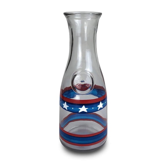 Golden Hill Studio Hand Painted Glass Carafe - Patriotic Collection - Hand Painted Glassware by USA Artists - Unique and Decorative Carafe, July 4th Kitchen Table Dcor
