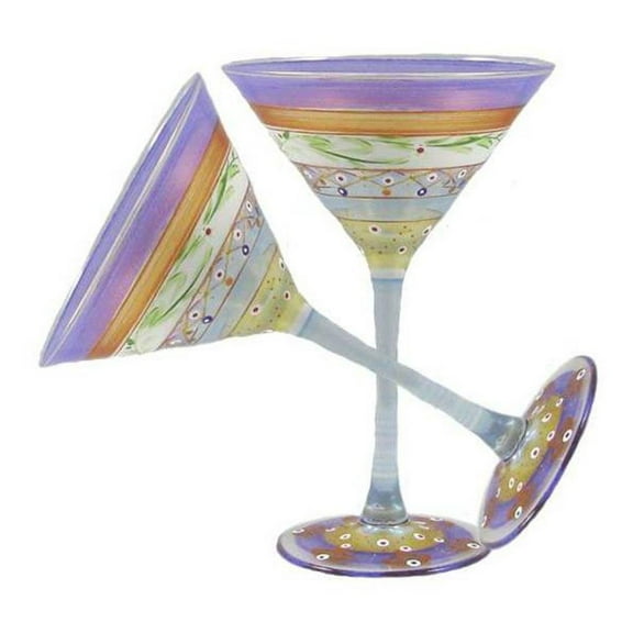 Golden Hill Studio Hand Painted Martini Glasses Set of 2 - Moroccan Mosaic Garland Collection - Hand Painted Glassware by USA Artists - Unique and Decorative Martini Glasses, Kitchen Table Décor