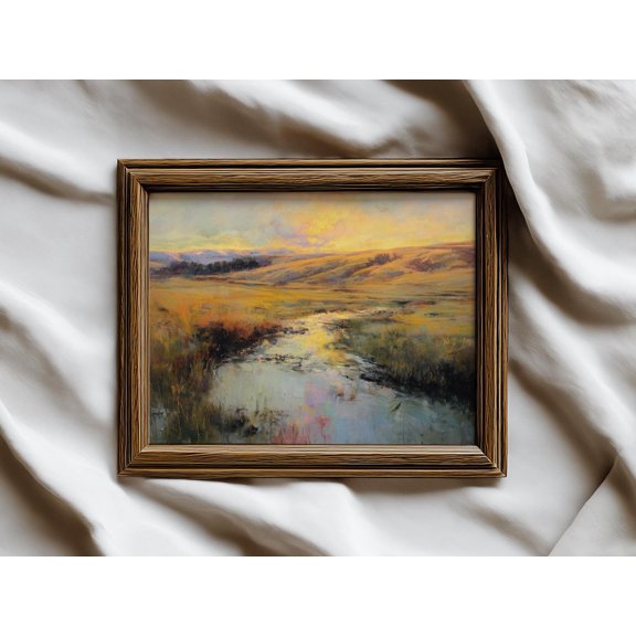 Golden Hills Sunset Landscape Wall Art, Unframed Paper Print Size 8x12