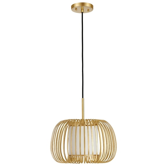Golden Hollow Cage Pendant Lamp Modern Minimalist Design with White Shade Warm Incandescent Lighting for Dining Room
