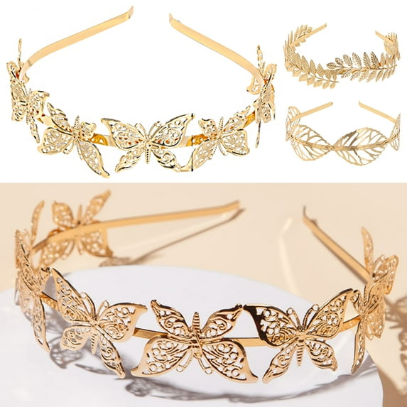 Golden Hollow Leaf Hair Hoop Elastic Metal Headband Decorative Women Thin Headdress Hair Accessories