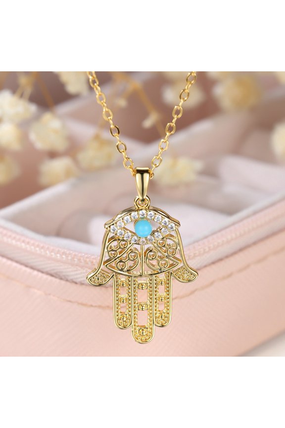 Golden Hollow Pattern Fatima Hand Necklace Personalized Minority All-match