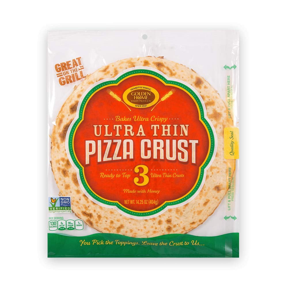 Golden Home Ultra Thin Pizza Crust, Low Carb, Low Fat, Non-GMO Wheat (3 Crusts)