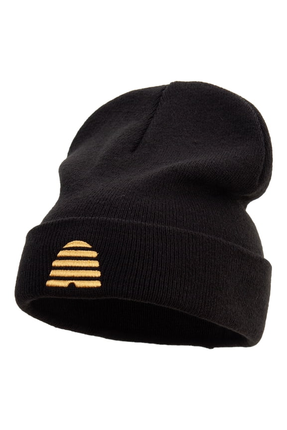 Golden Honeycomb Embroidered Big Size Acrylic Long Beanie - Black XL-3XL