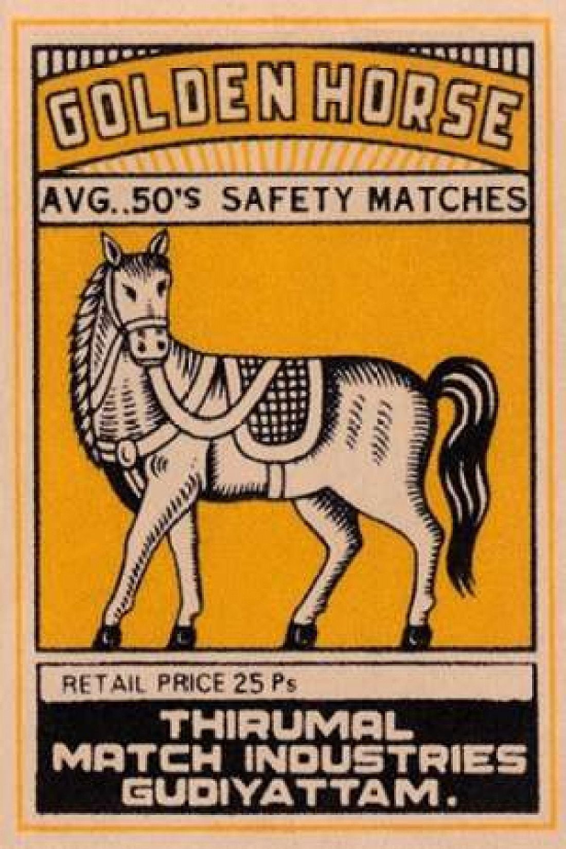 Golden Horse Avg 50s Safety Matches Canvas Art - Phillumenart (12 x 18)