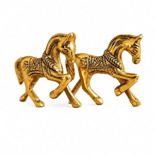 Golden Horse Figurine Set Decorative Showpiece for Tabletop & Shelf Display | Premium Metallic Finish Accent Piece