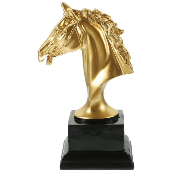 Golden Horse Head Statue Resin Figurine for Home Office Decor