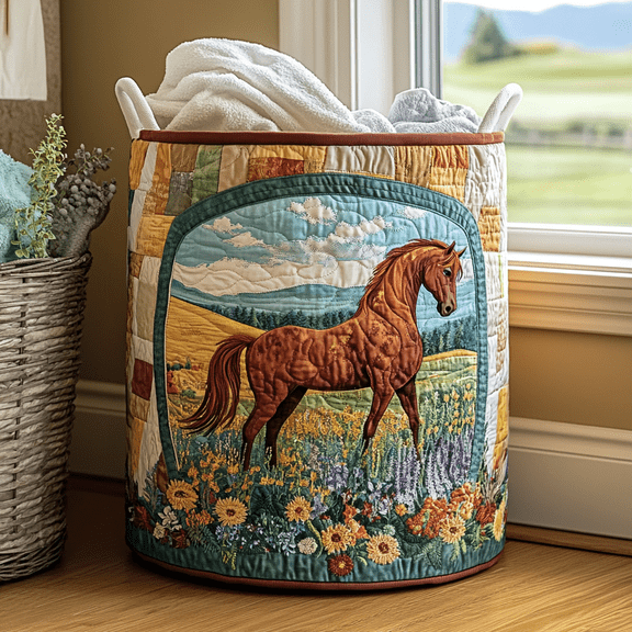 Golden Horse Quilted Laundry Basket, Clothes Hamper Storage BagHousewarming Gift Ideas, Gift For Mom