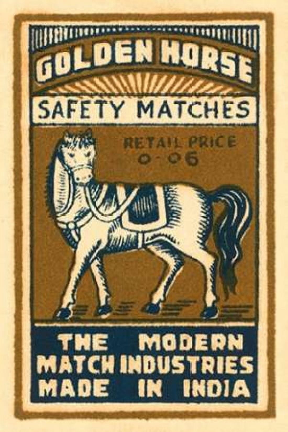 Golden Horse Safety Matches Canvas Art - Phillumenart (12 x 18)