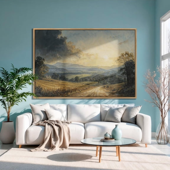 Golden Hour Landscape Poster: Valley Wall Art, Unframed Canvas Size 12x18