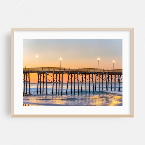 Golden Hour - Oceanside Pier - Oceanside California Photography Sunset Coastal Ocean Boardwalk Beach Landscape Oak Framed Wall Art Print 5 x 7 inches