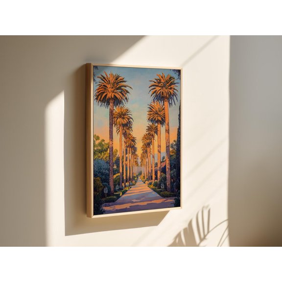 Golden Hour Palm Tree Path Art Print – Tropical Landscape Wall Decor, Vibrant Sunset Scene, Warm Summer Vibes, Coastal Aesthetic Wall Art, Modern Wall Decor, 24x36 UNFRAMED