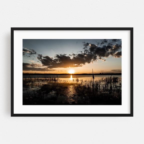 Golden Hour Serenade - Calgary Alberta Canada Photography Sunset Landscape Nature Scenic Water Black Framed Wall Art Print 12 x 18 inches
