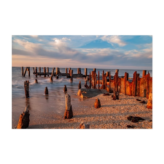 Golden Hour at Sunset Beach, Cape May Point NJ - Cape May Point New Jersey Photography Seascape Beach Sunset Abandoned Coastal Ocean Rustic Unframed Wall Art Print 8 x 12 inches