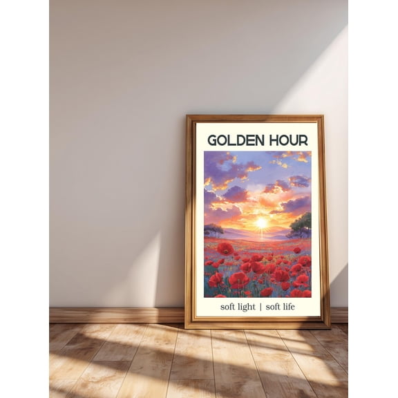 Golden Hour Wall Art Soft Light Landscape Print, Pastel Sunset Decor, Warm Minimalist Poster Decor, Unframed Poster Size 12x18 F03.1.22l1145