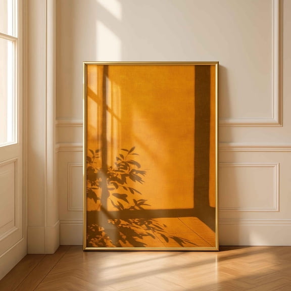 Golden Hour Window Shadow Wall Art Minimalist Sunlight Photography Print Warm Aesthetic Home Decor