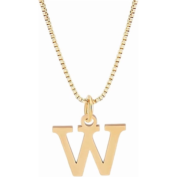Golden Initial Necklace for Women Dainty 304 Stainless Steel Letter A-Z Pendant Necklace 18"with 2"extender Box Chain Necklace Personalized Monogram Name Necklace for Women Trendy diy Letter W