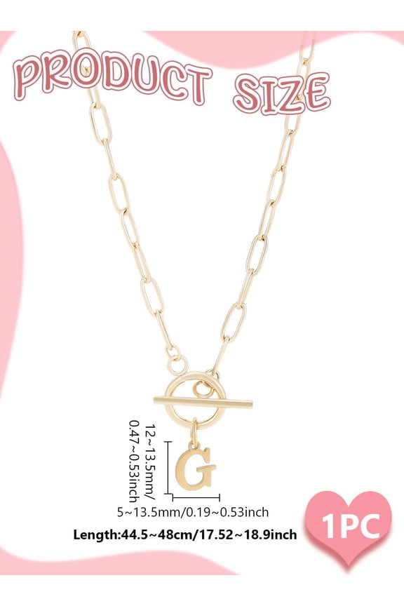 Golden Initial Toggle Clasp Necklace Dainty 304 Stainless Steel Letter A-Z Pendant Necklace 18" Paperclip Chain Necklace Thick Chain OT Buckle Necklace Personalized Monogram Name Necklace for Women