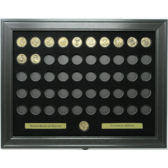 Golden Innovation Dollar Coins (Not Included) Wall Display Picture Frame Holds 51 Coins Made in the USA