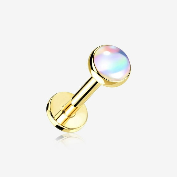 Golden Iridescent Revo Sparkle Top Internally Threaded Steel Flat Back Stud Labret