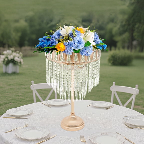 Golden Iron 40x40x70cm Drop Pattern Flower Frame Crystal Ice Curtain Wedding Decorative Flower Base