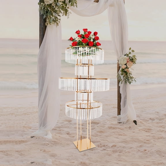 Golden Iron 82*82*155cm Square Base 5-Storey Flower Crystal Curtain Decoration Wedding Display Display Stand