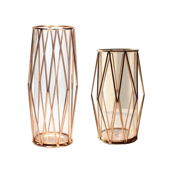 Golden Iron Art Vase Two-piece Modern Home Living Room Decoration Simple Flower Arrangement Flower Desktop Decoration