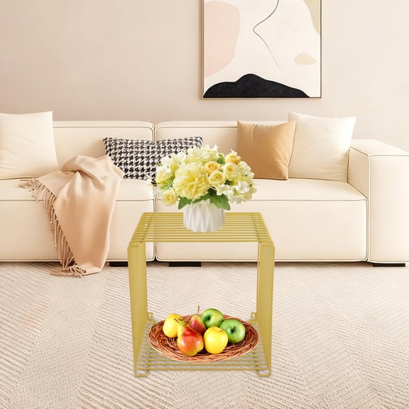 Golden Iron Square Side Table 35x35x35cm Double Shelf Retro Geometric Corner Several Living Room Coffee Table
