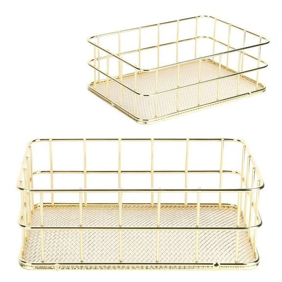 Golden Iron Storage Basket Multifunctional Wire Mesh Desktop Storage Organizer for HomeSmall Size