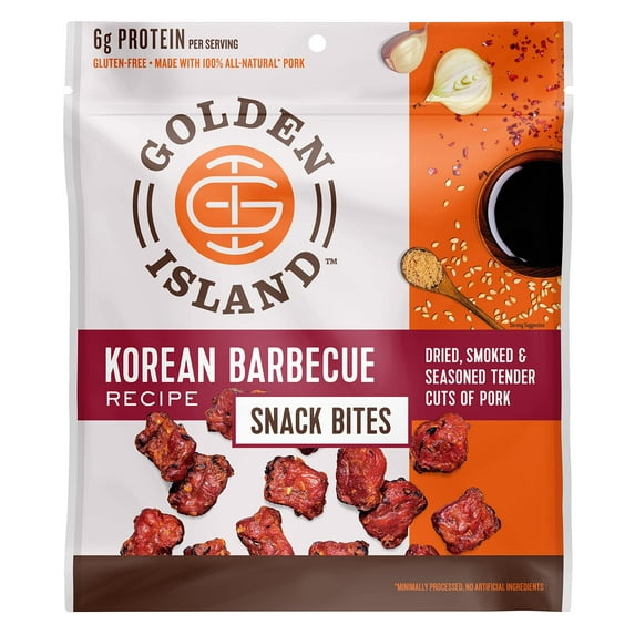 Golden Island KoreanEGSC BBQ Pork Snack Bites, Specialty Meat Snack, Gluten Free with Korean Barbecue Seasoning, Good Source of Protein, Made with 6g of Protein Per Serving - 2.85 oz
